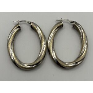 Sterling Silver‎ Spiral Etched Gold & Silver Tone Puffed Hoop Earrings 925